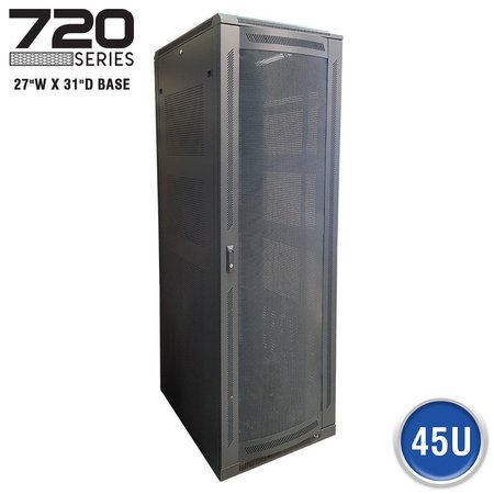QUEST MFG Floor Enclosure Server Cabinet, Vented Mesh Door, 45U, 7' x 27"W x 31"D, Black FE7219-45-02